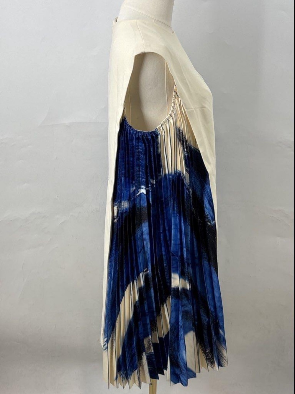 Saturday Club Panel Midi Dress in Cream with Blue Accents